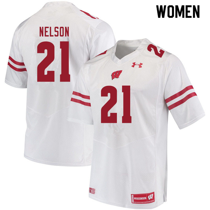 Wisconsin Badgers Women's #21 Cooper Nelson NCAA Under Armour Authentic White College Stitched Football Jersey TK40I56JJ